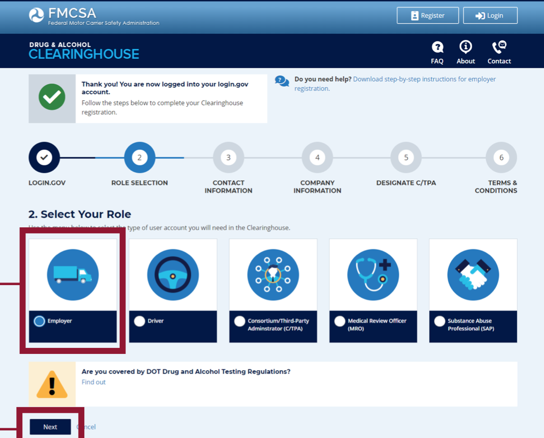 Employer Registration Screen