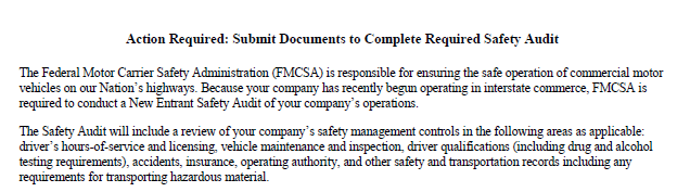 Sample new entrant audit letter